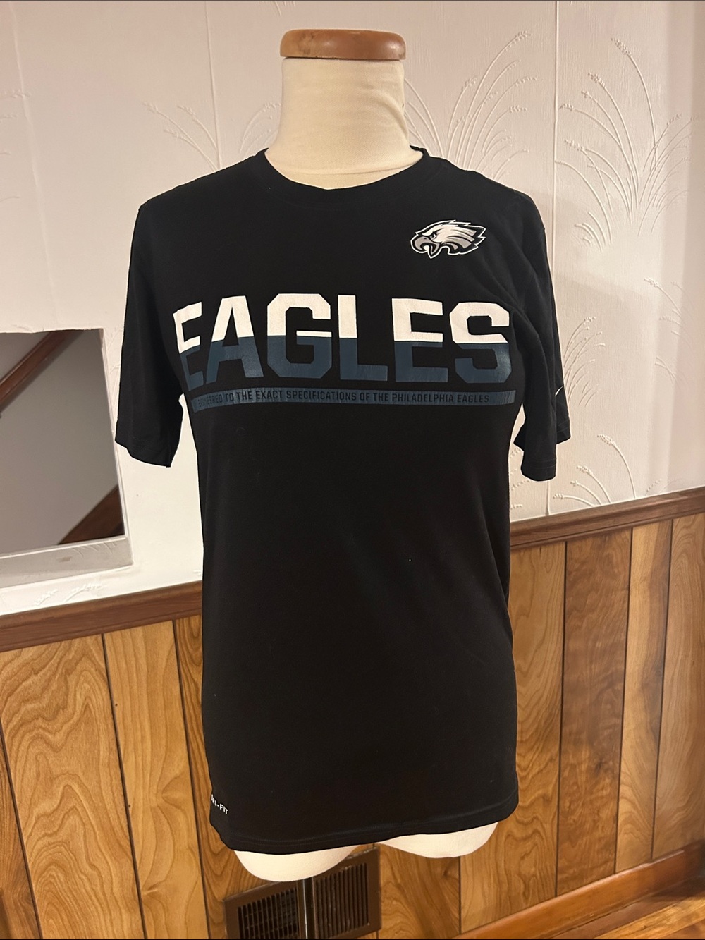 NFL Philadelphia Eagles Black Tee with White and Midnight Green Lettering